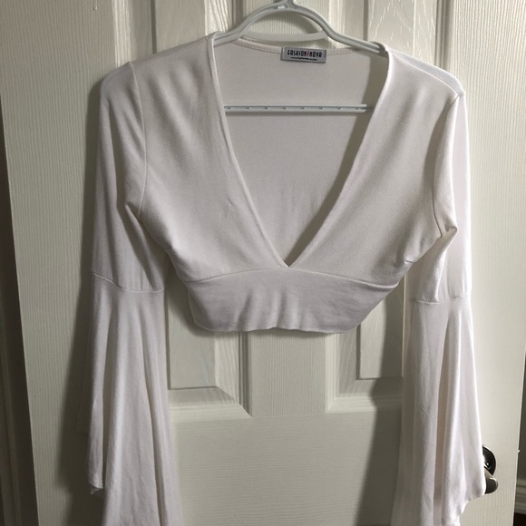 White Deep V Neck Crop Top - Picture 2 of 5